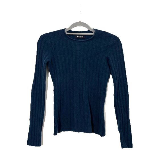 Naadam Cashmere Sweater Women’s XXS Teal Ribbed Long Sleeve Fuzzy - Picture 1 of 6